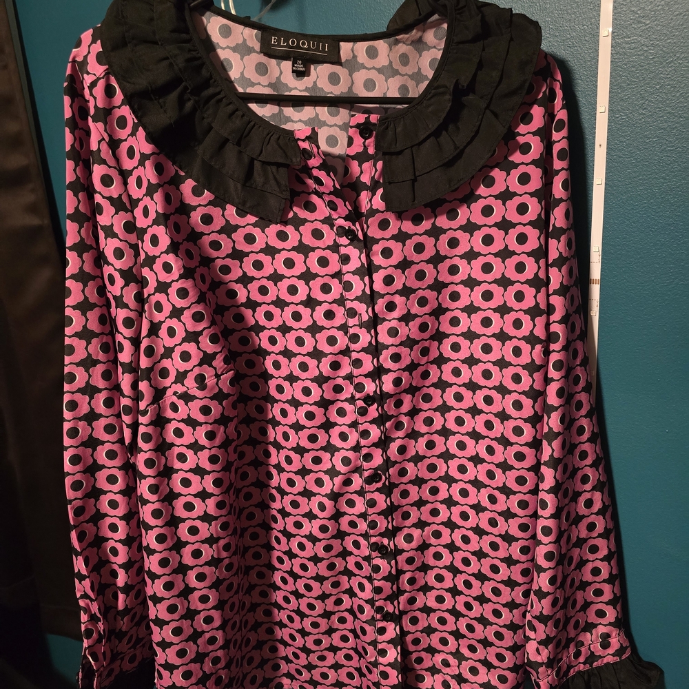 Eloquii Vibrant Pink and Black Blouse